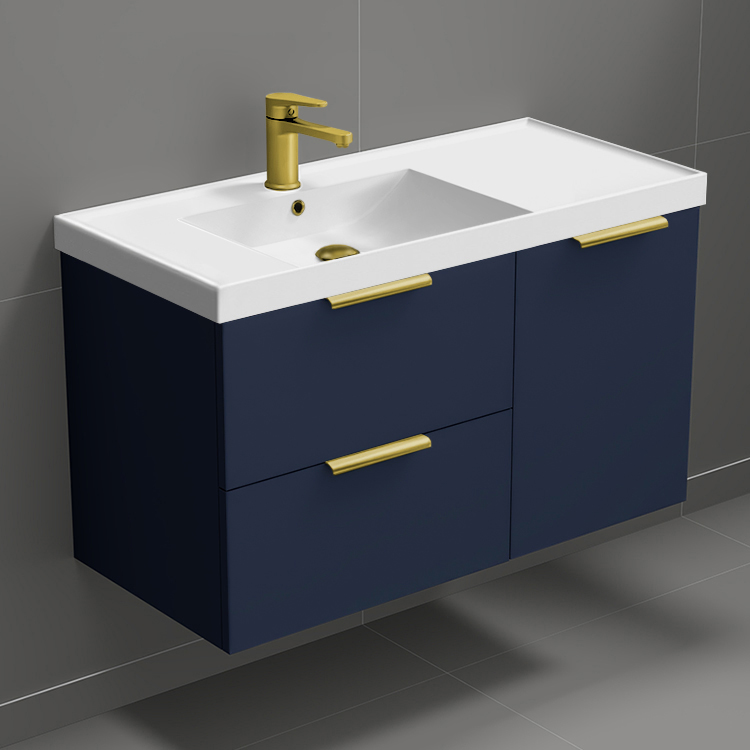 Bathroom Vanity Wall Mounted Bathroom Vanity, Modern, Blue, 36 Inch, Gold Handles Nameeks LISBON14